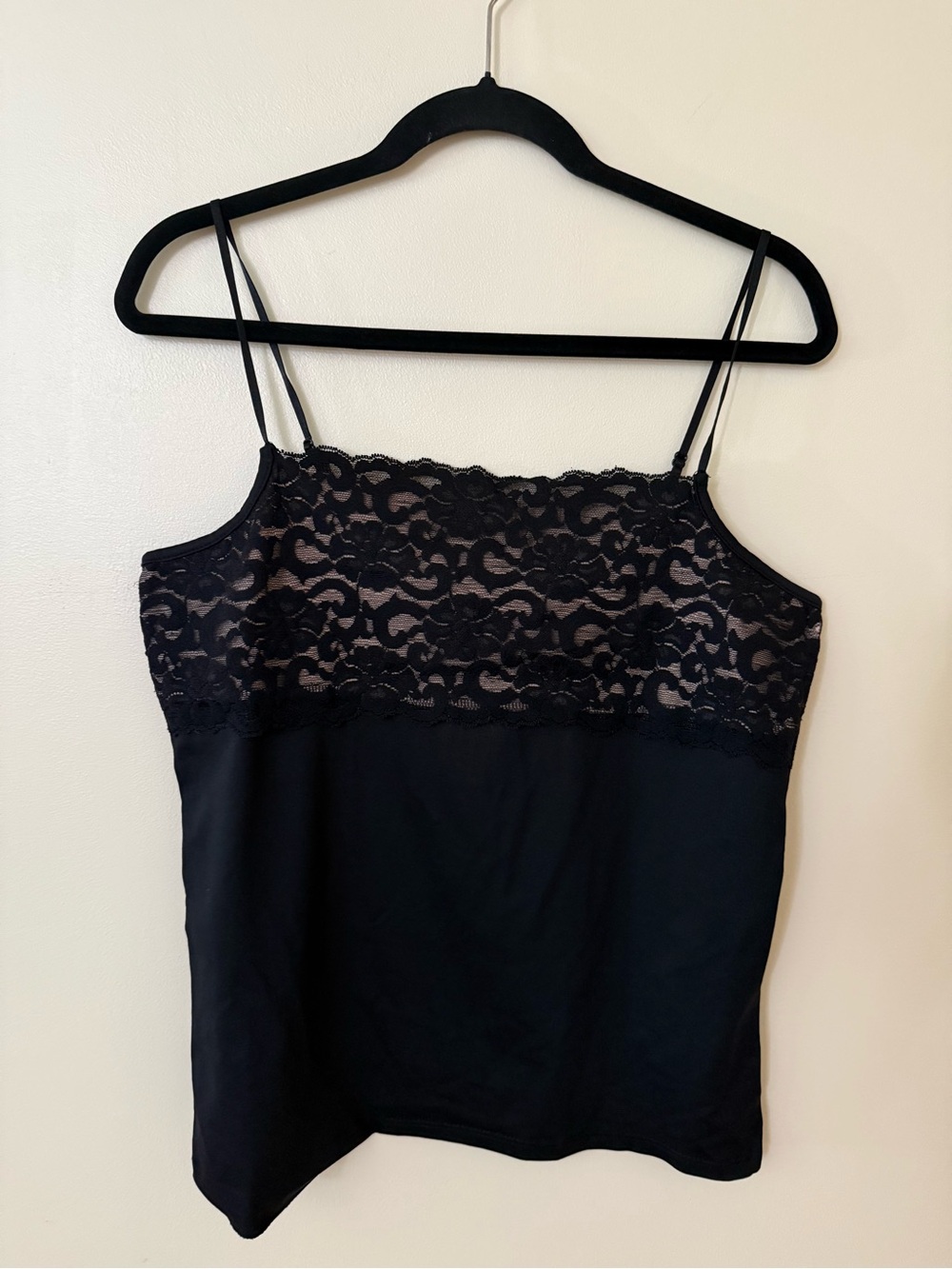 Boutique Essentials Black Lace-Detail Spaghetti Strap Camisole